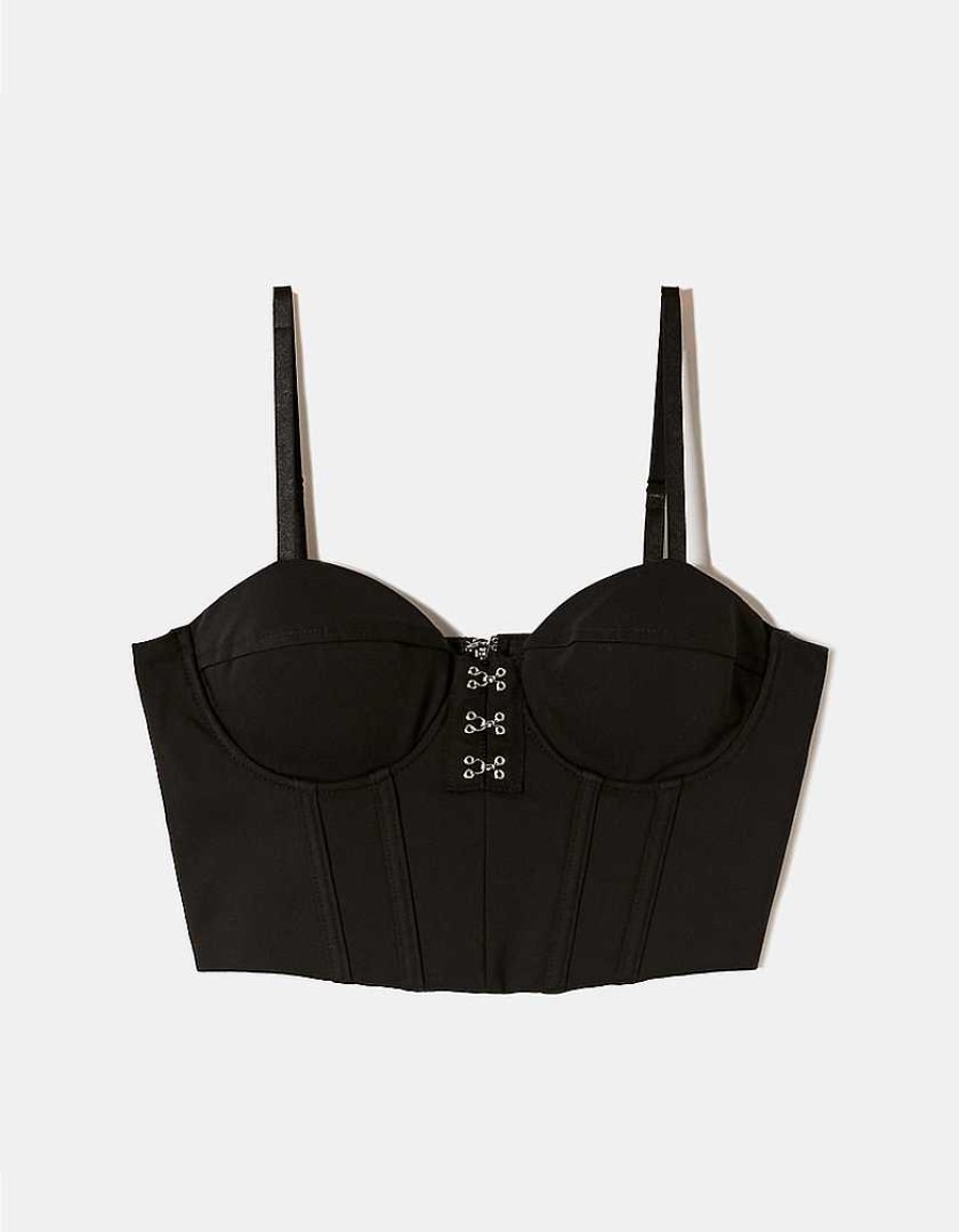 Vestiario Tally Weijl Top Neri | Top A Corsetto Corto Nero