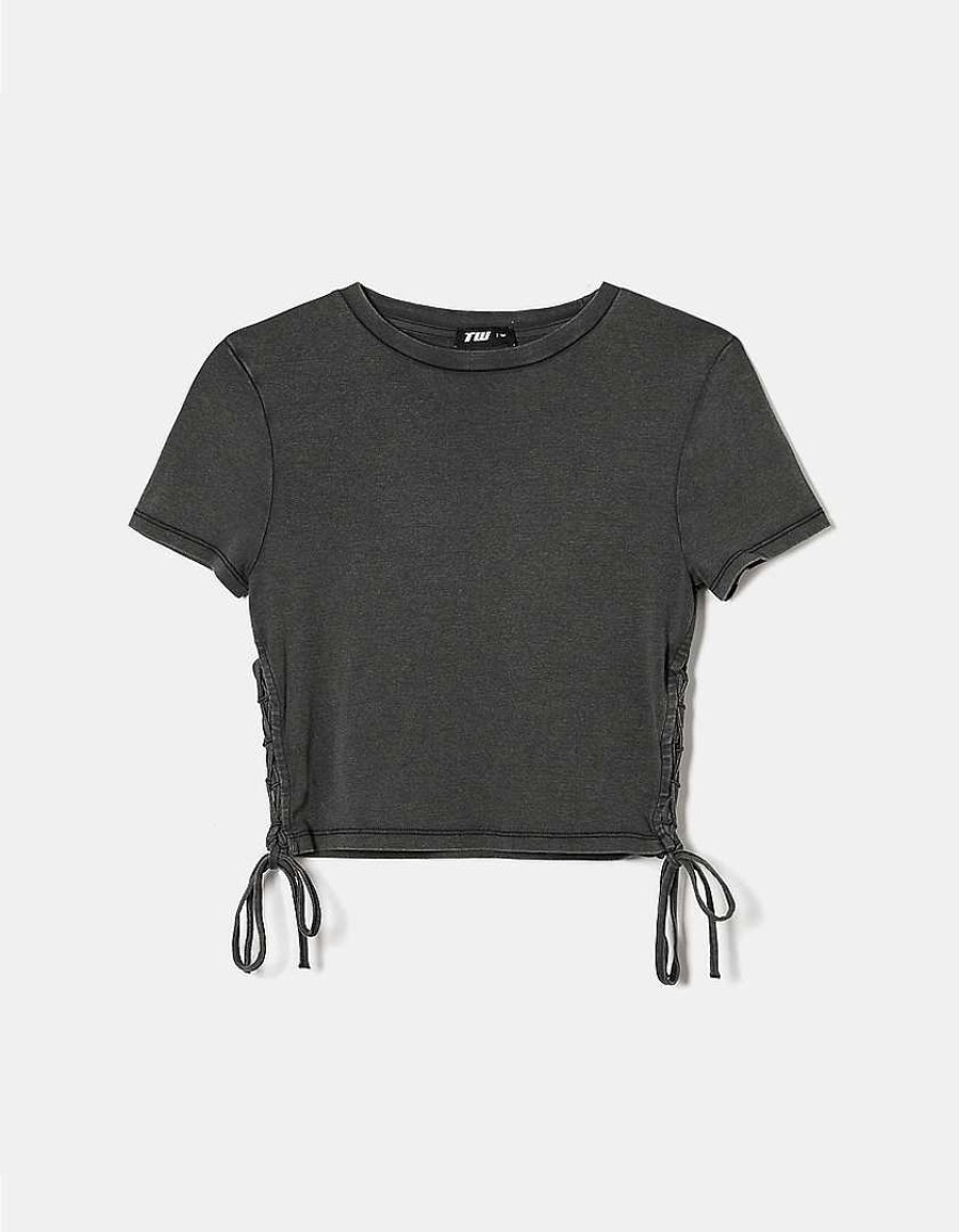 Vestiario Tally Weijl | T-Shirt Con Ruche Laterali Grigio