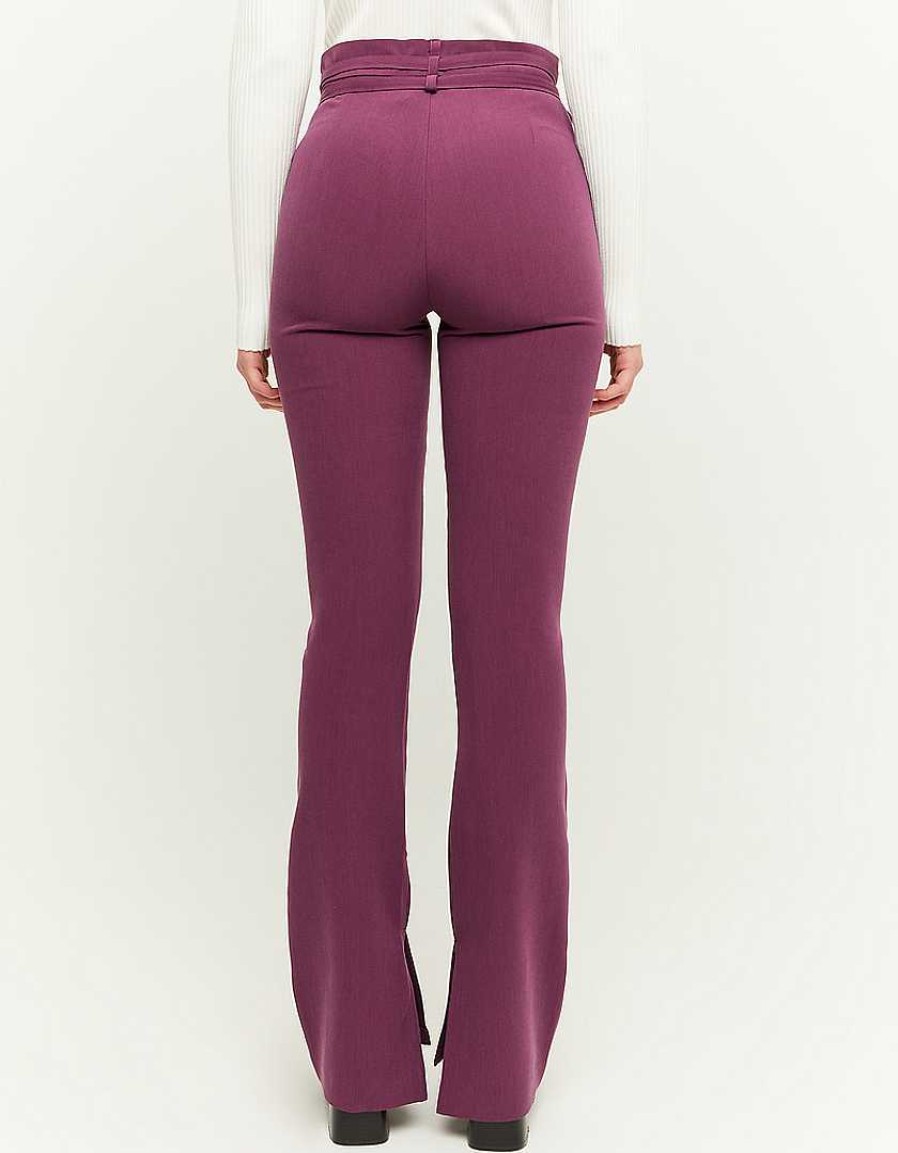 Vestiario Tally Weijl Pantaloni A Vita Alta | Pantaloni A Zampa Bordeaux Con Cintura Viola