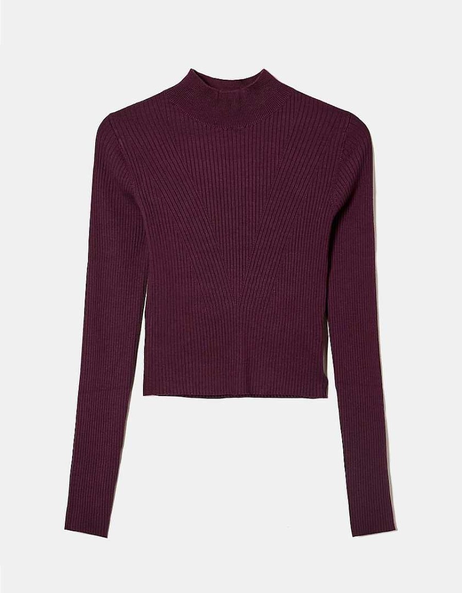 Vestiario Tally Weijl | Maglione Lavorato A Maglia Aderente Bordeaux Viola