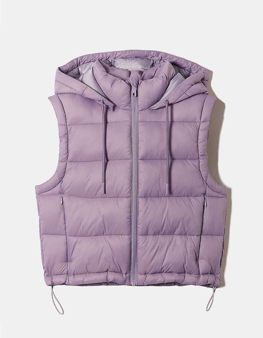 Vestiario Tally Weijl Giacche Invernali | Gilet Imbottito Corto Con Cappuccio Viola