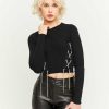 Vestiario Tally Weijl | Maglione Stringato In Maglia Leggera Con Cordoncino Di Strass Nero