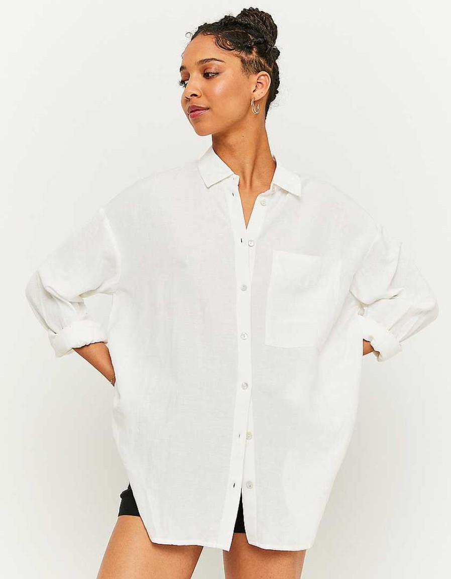 Vestiario Tally Weijl | Camicia Basic In Misto Lino Bianco