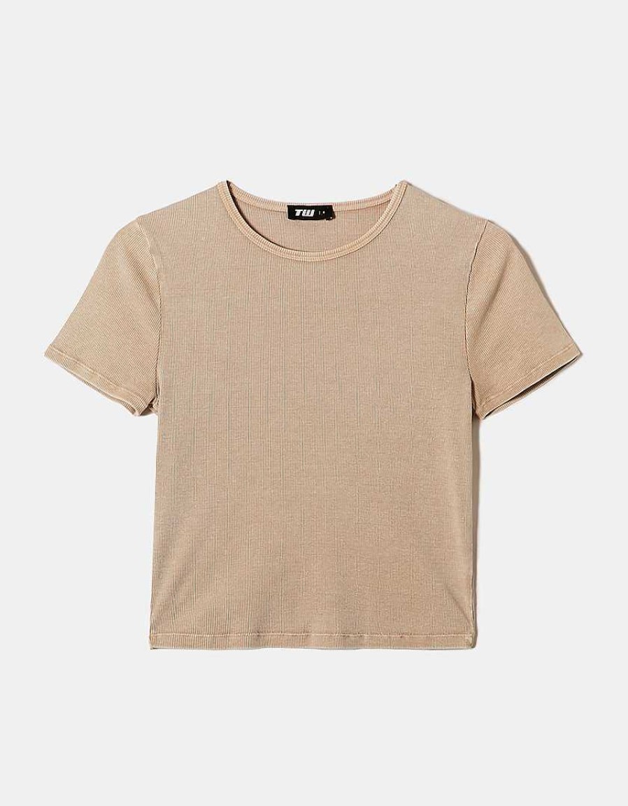 Vestiario Tally Weijl | T-Shirt Basic Con Lavaggio Acido Beige