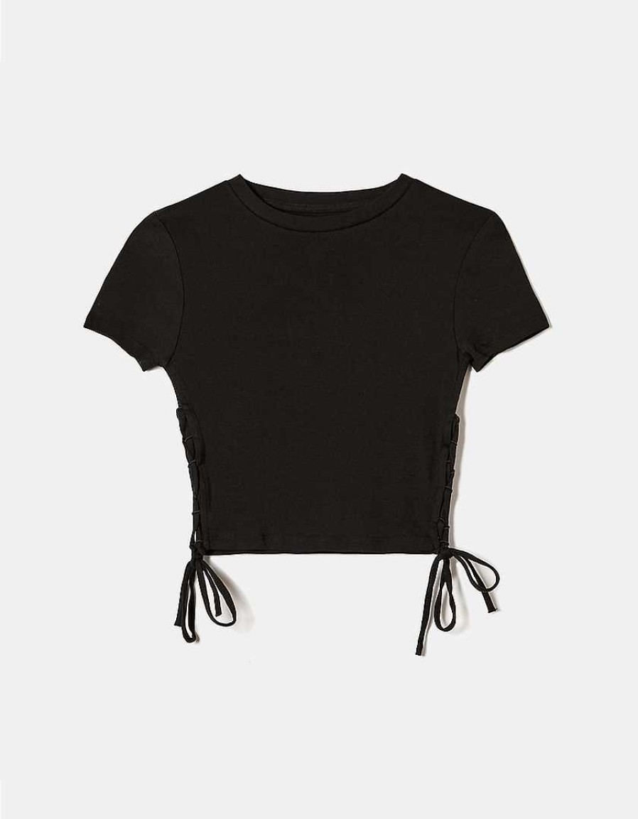 Vestiario Tally Weijl | T-Shirt Con Ruche Laterali Nero