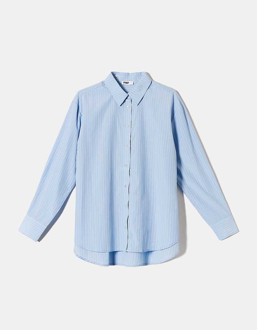 Vestiario Tally Weijl | Camicia Oversize Bianca Con Riga Blu Multicolore