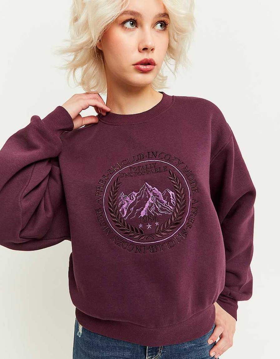 Vestiario Tally Weijl Felpe Oversize | Felpa Stampata Oversize Bordeaux Viola