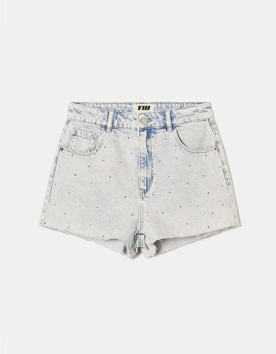 Vestiario Tally Weijl | Shorts In Denim A Vita Alta Con Strass Blu