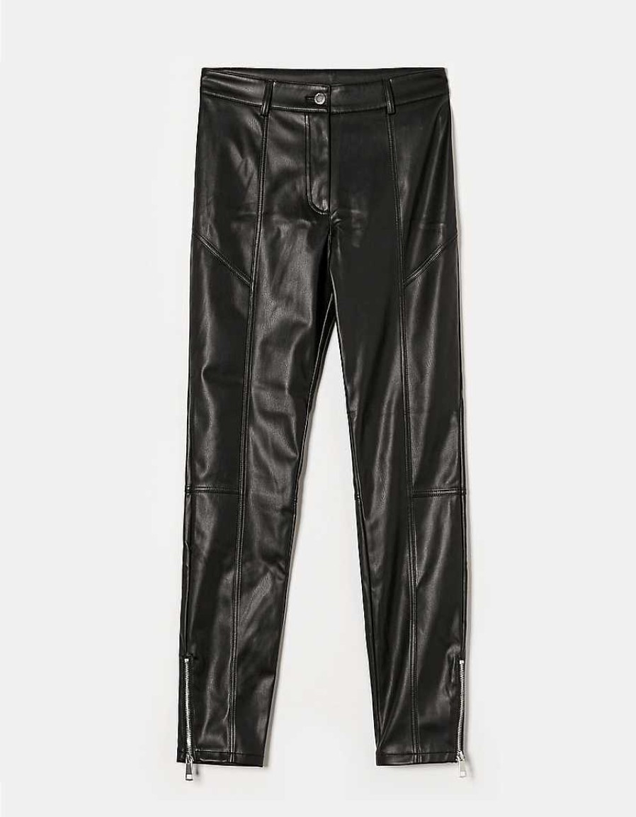 Vestiario Tally Weijl Pantaloni In Similpelle | Pantaloni Skinny In Ecopelle Con Zip Nero