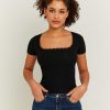 Vestiario Tally Weijl | T-Shirt Basic Con Dettaglio Scollo In Pizzo Nero