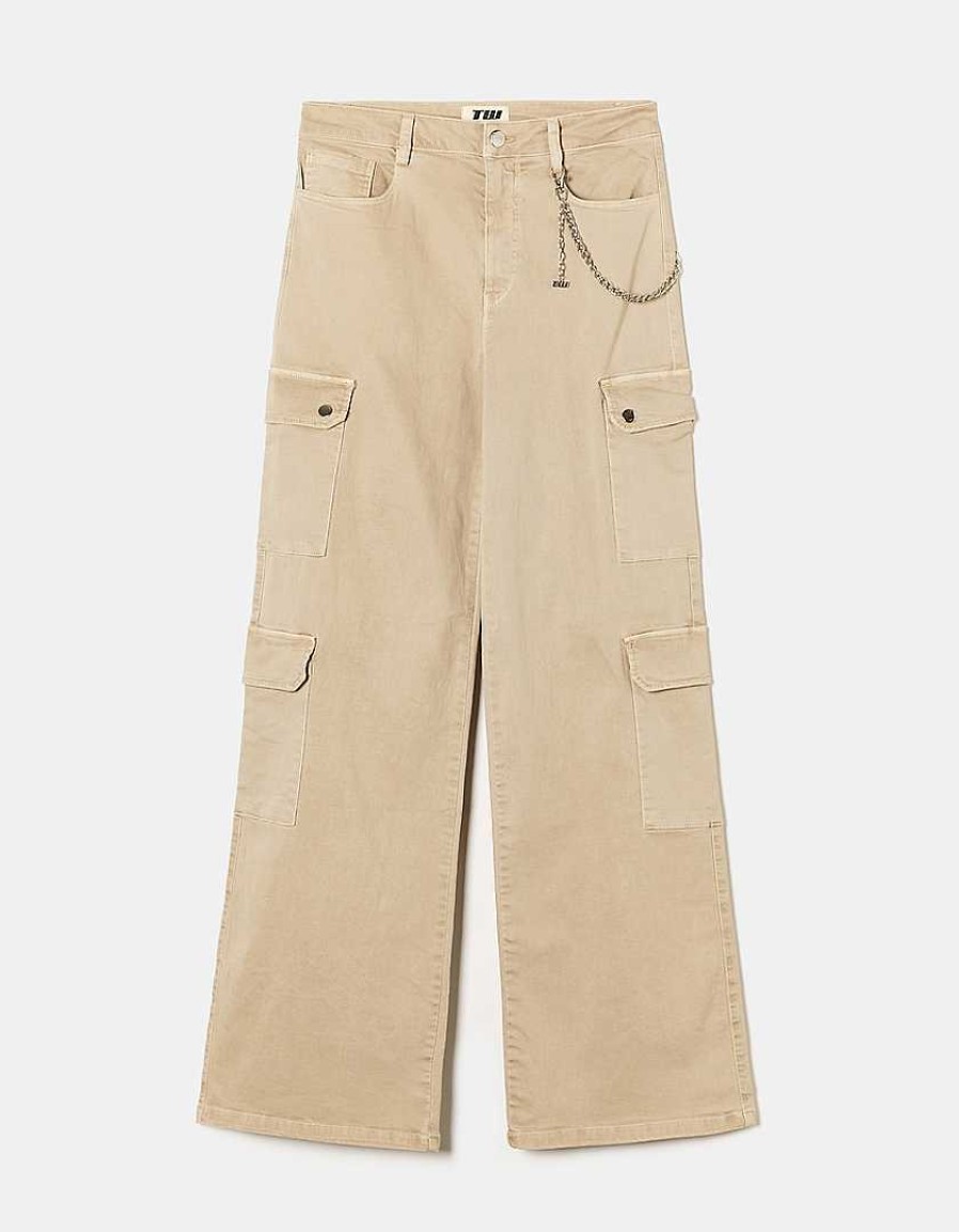 Vestiario Tally Weijl | Pantaloni Dritti Cargo A Vita Alta Beige