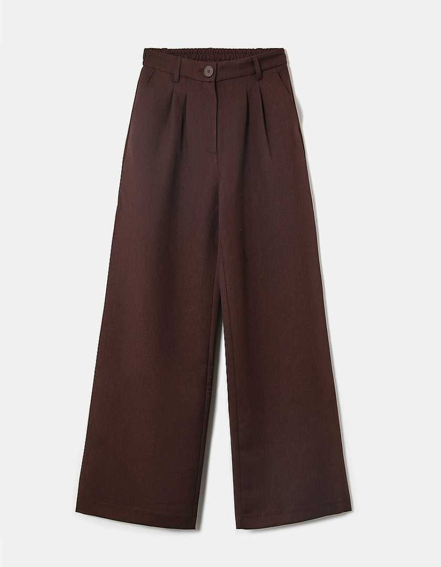 Vestiario Tally Weijl Pantaloni A Gamba Larga | Pantaloni Larghi A Vita Alta Marrone