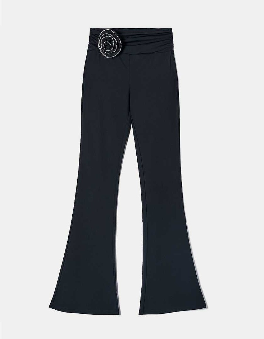 Vestiario Tally Weijl Pantaloni A Vita Alta | Leggings Svasati Con Fiore Di Strass Nero