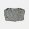 Vestiario Tally Weijl Top Corti | Top Corto A Corsetto In Denim Blu