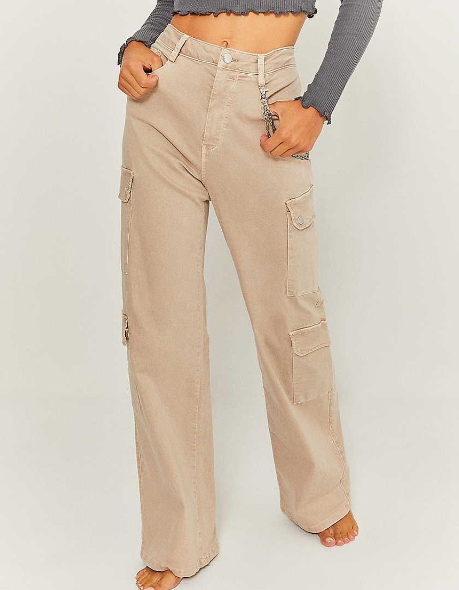 Vestiario Tally Weijl | Pantaloni Dritti Cargo A Vita Alta Beige