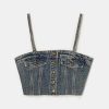 Vestiario Tally Weijl Top Corti | Top A Corsetto In Denim Con Spalline Blu