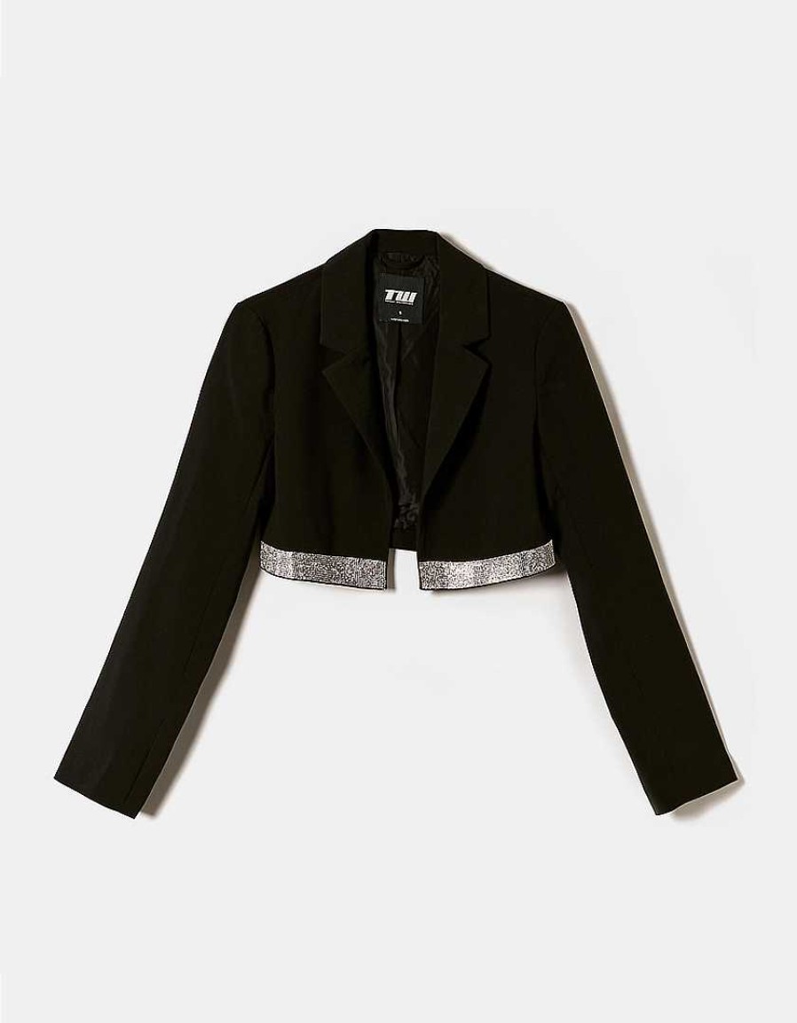 Vestiario Tally Weijl Blazer | Blazer Cropped Con Fascia In Strass Nero