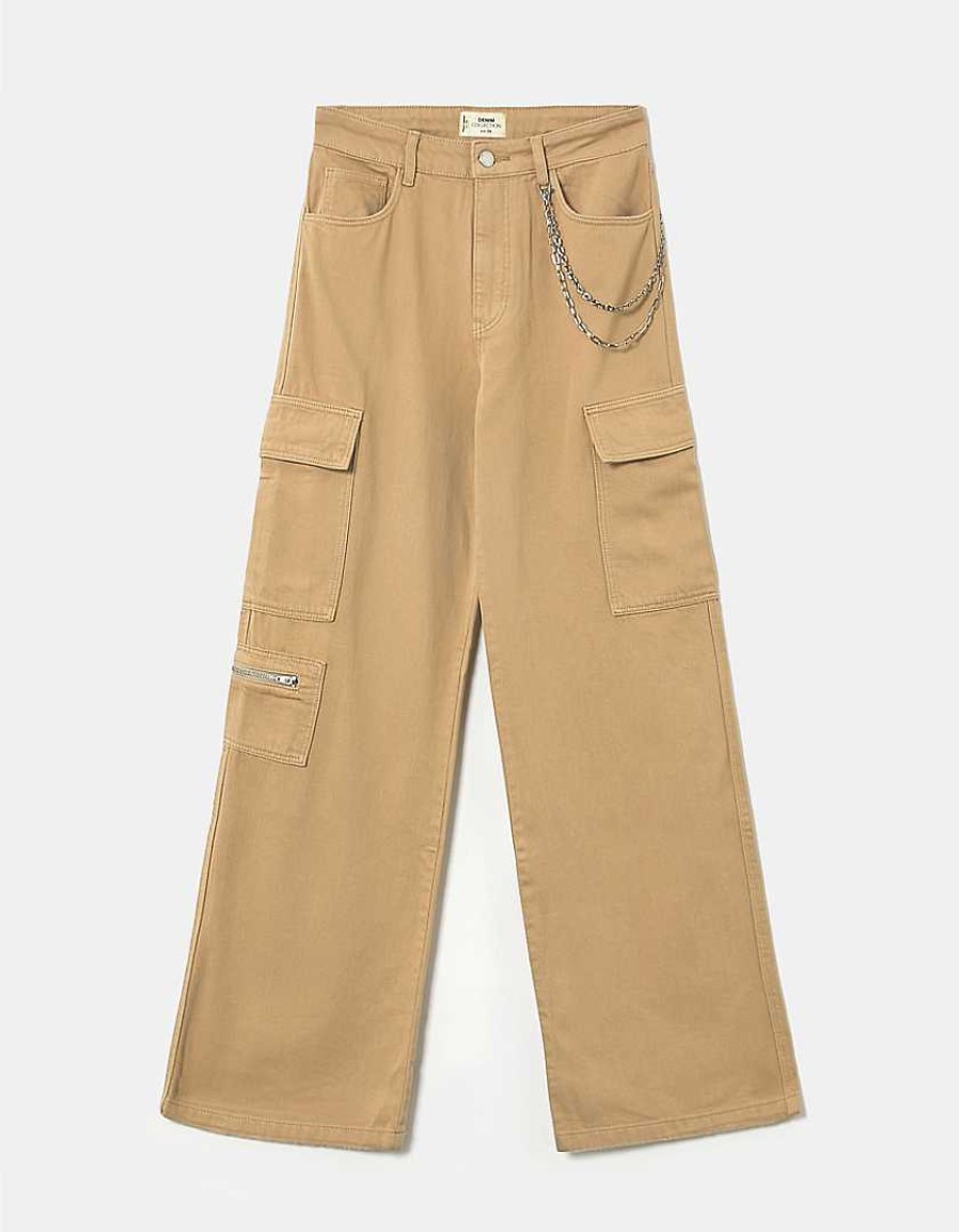 Vestiario Tally Weijl | Pantaloni Cargo A Vita Alta Con Catena Beige