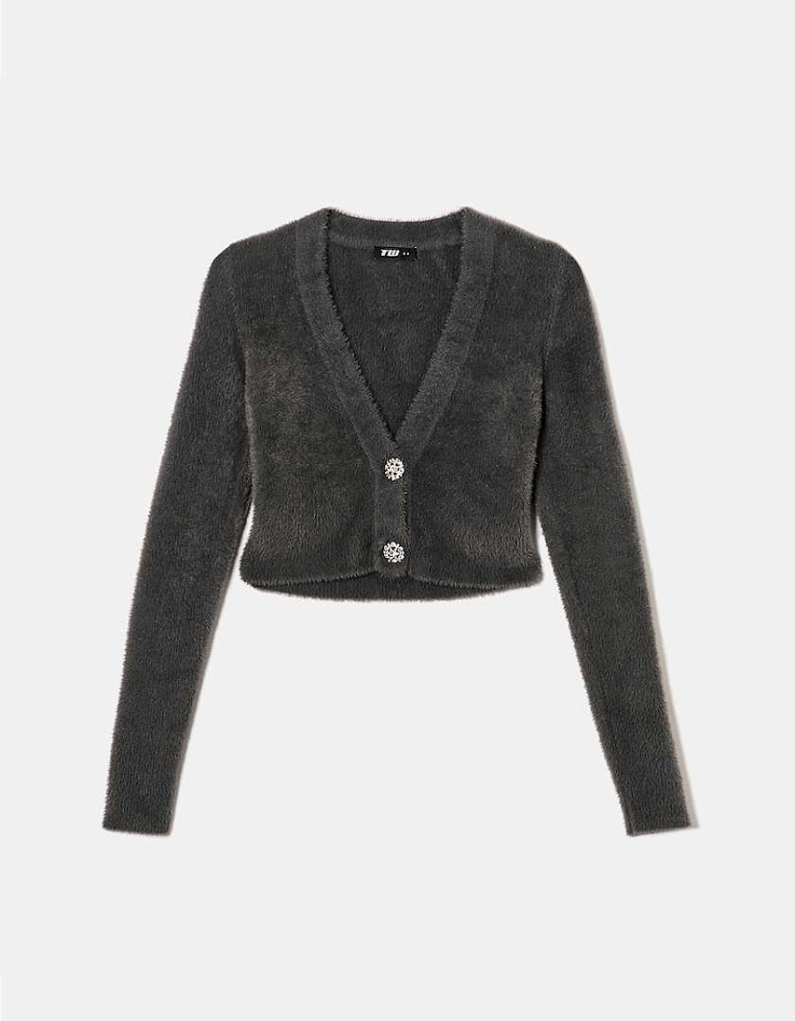 Vestiario Tally Weijl | Cardigan Cropped Con Bottoni In Strass Grigio