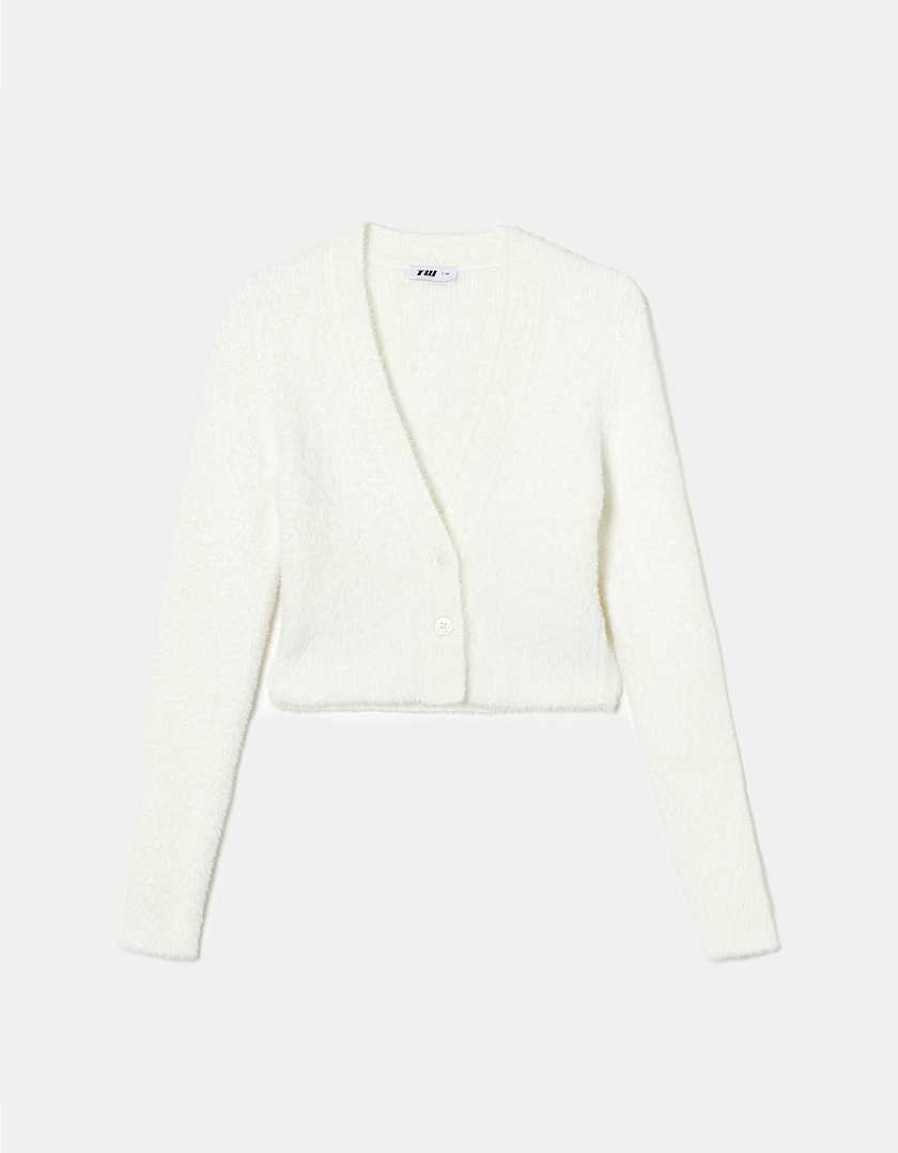 Vestiario Tally Weijl | Cardigan Cropped Con Bottoni In Strass Bianco