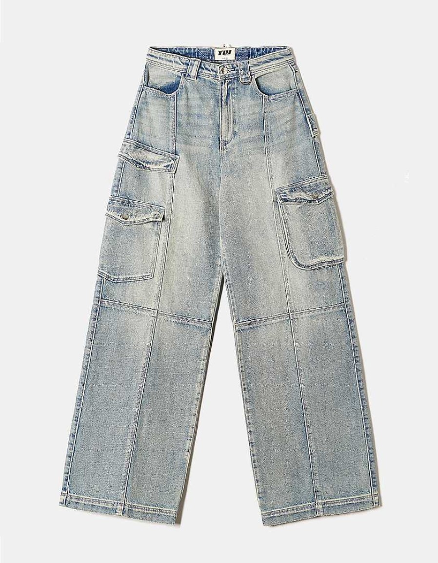 Vestiario Tally Weijl | Jeans Cargo A Gamba Larga Fantasia A Vita Alta Blu