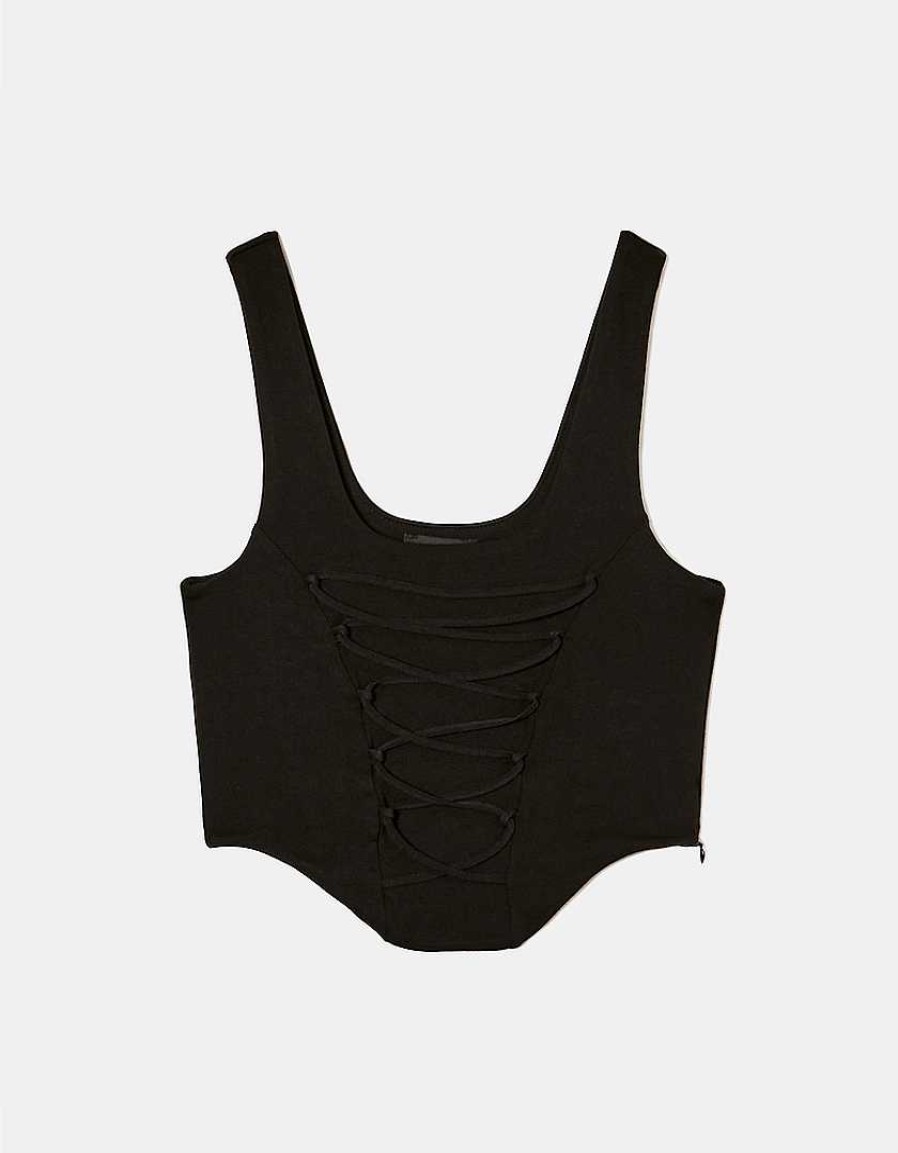 Vestiario Tally Weijl Top Neri | Top Con Lacci A Corsetto Nero