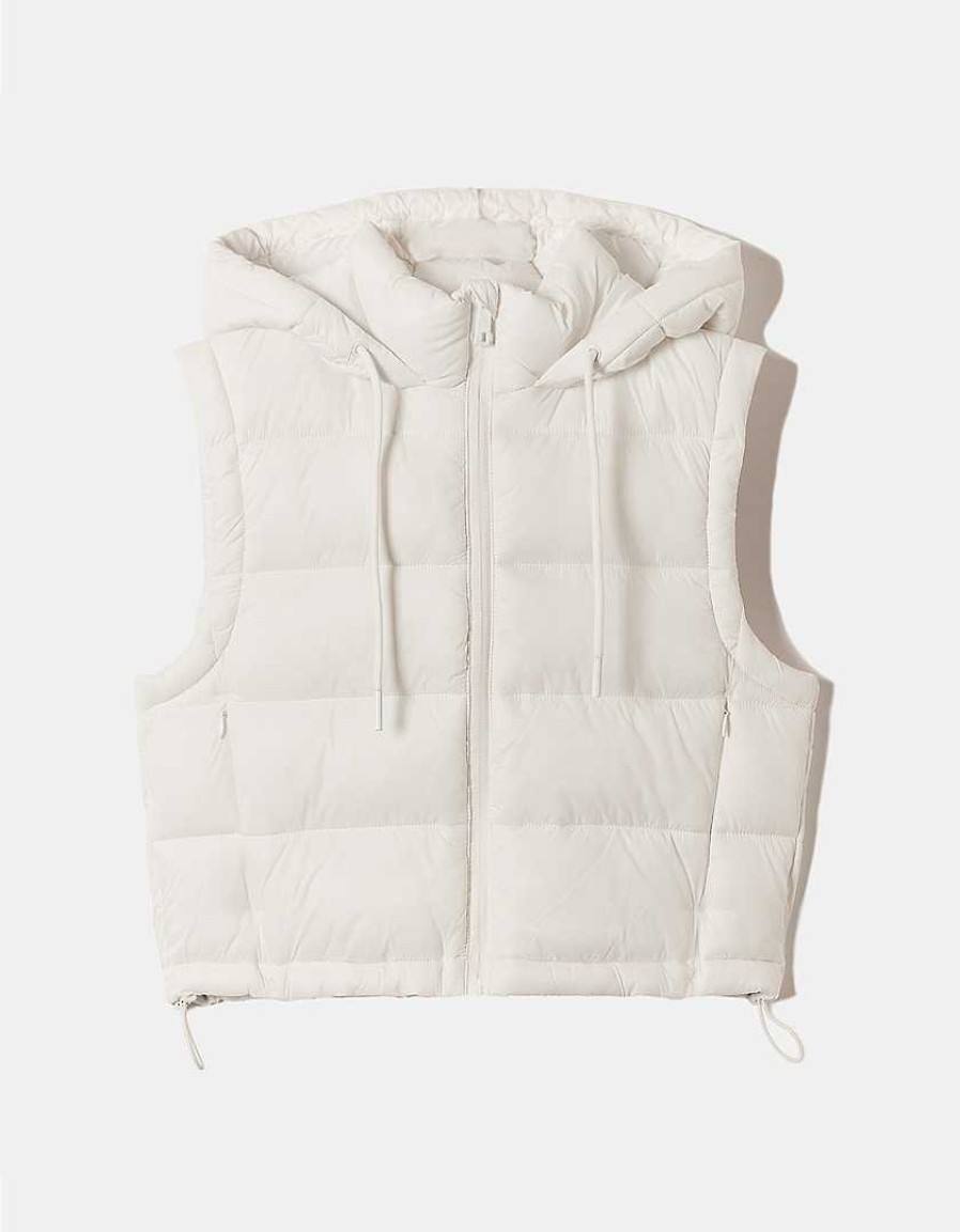 Vestiario Tally Weijl Giacche Invernali | Gilet Imbottito Corto Con Cappuccio Bianco