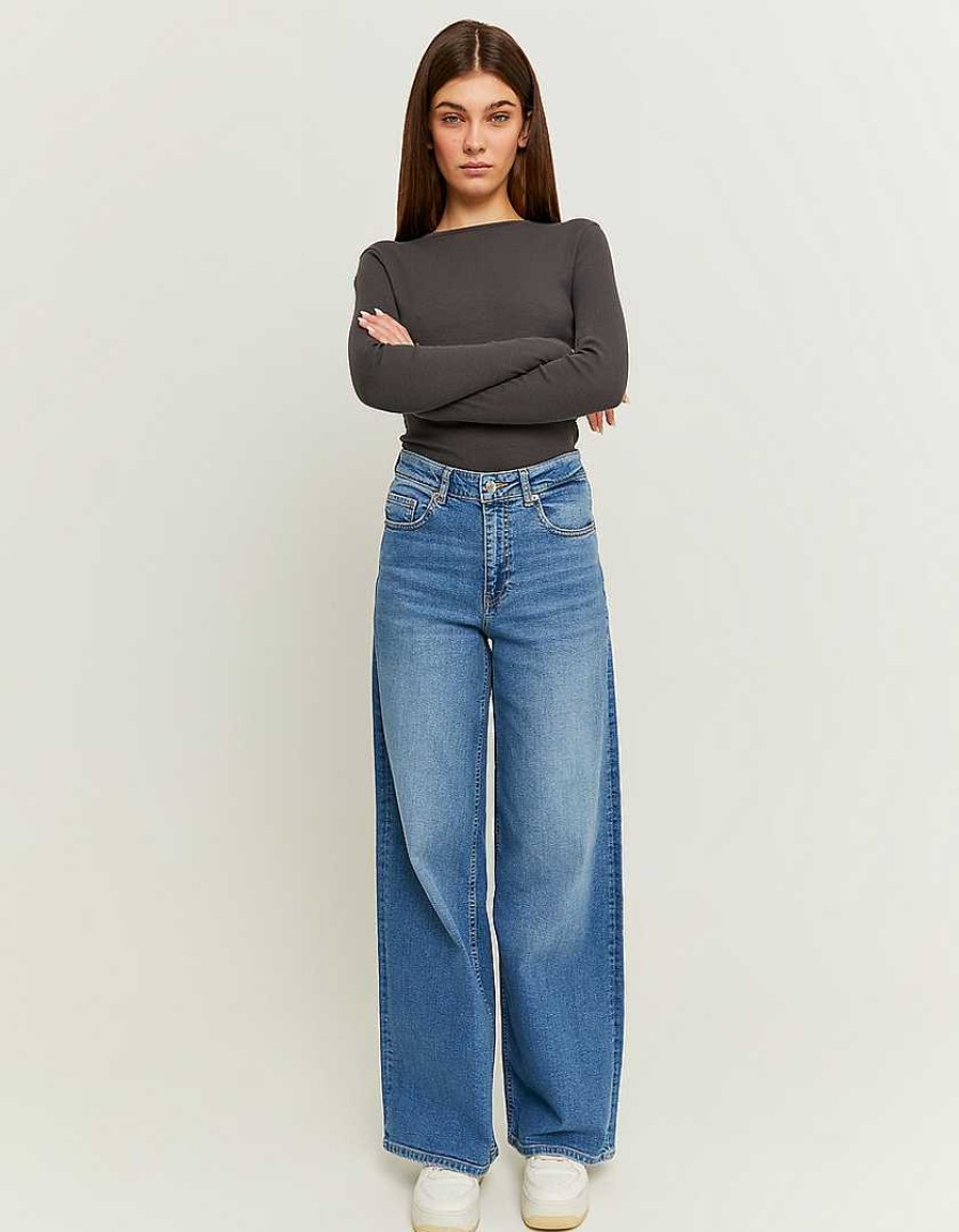 Jeans Tally Weijl | Jeans A Gamba Larga A Vita Alta Blu