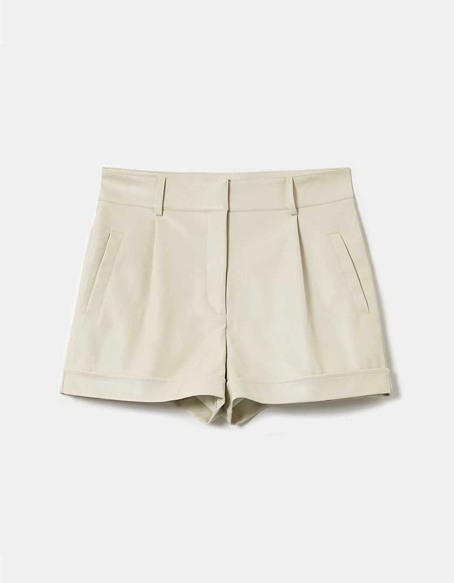 Vestiario Tally Weijl | Mini Shorts In Ecopelle Beige Bianco