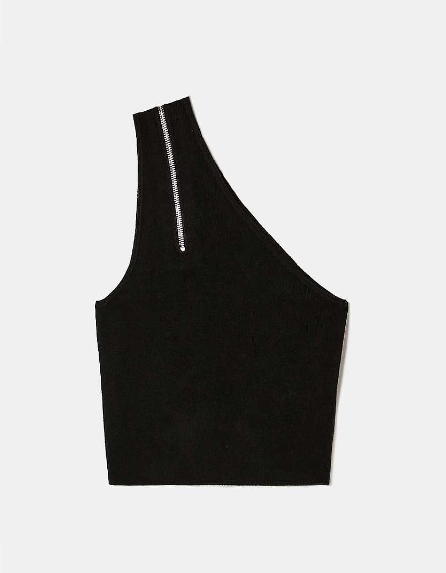 Vestiario Tally Weijl Top Neri | Top In Maglia Monospalla Nero