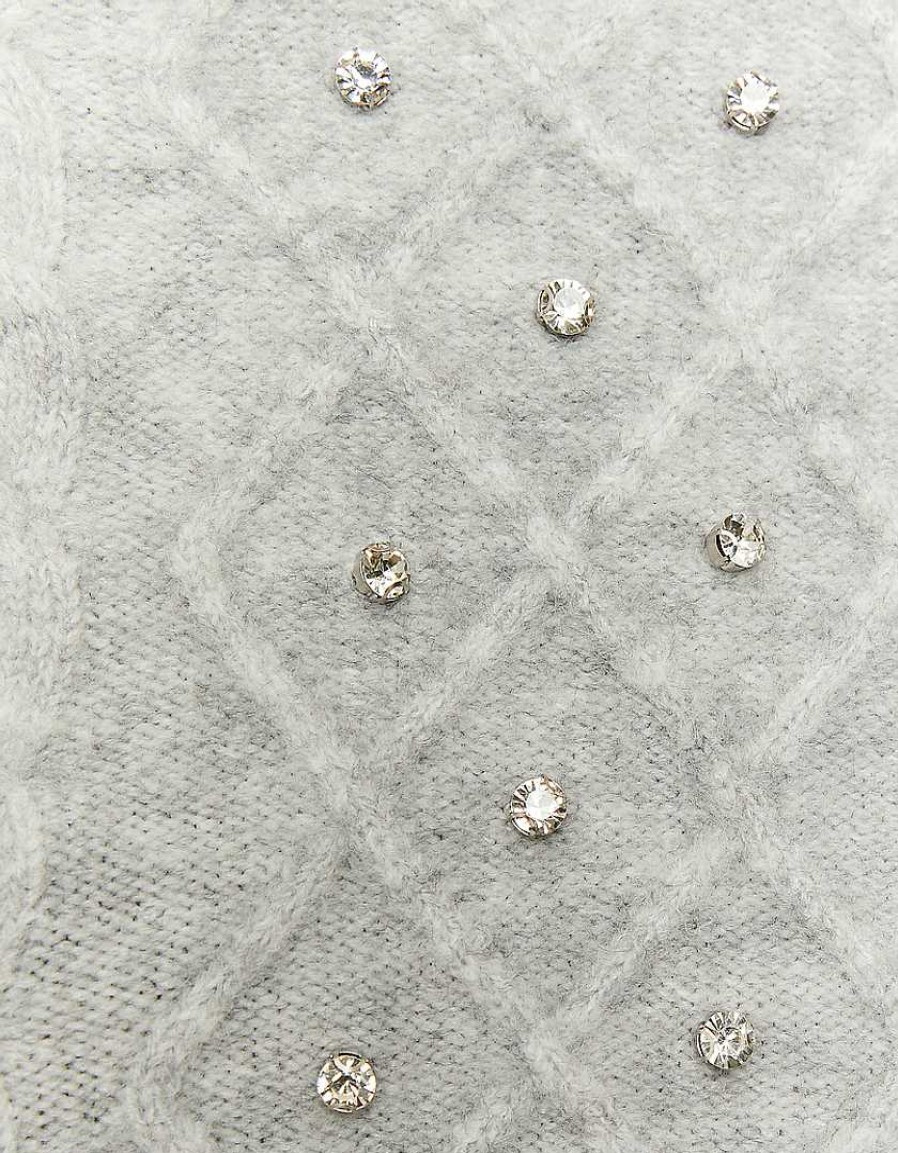 Vestiario Tally Weijl | Maglione Lavorato A Trecce Con Strass Grigio