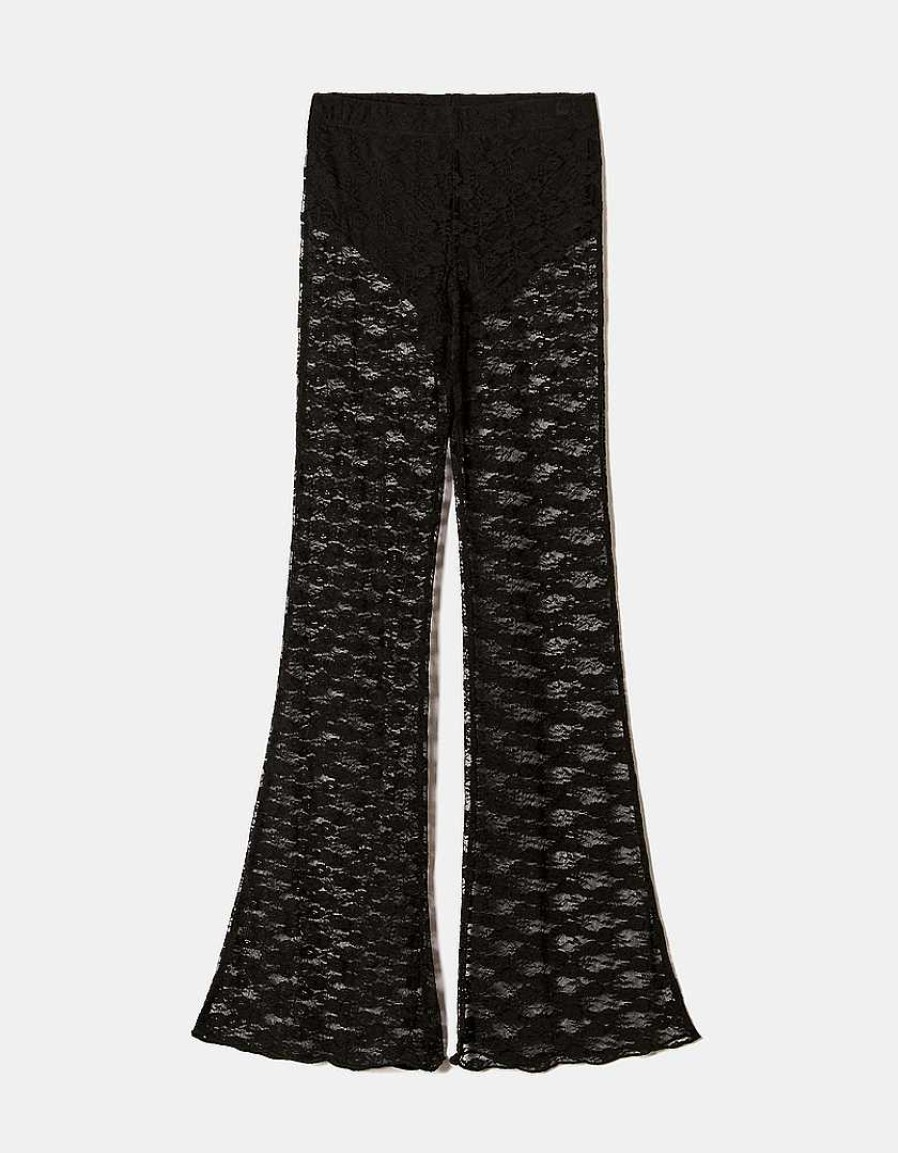 Vestiario Tally Weijl Pantaloni Neri | Leggings Svasati In Pizzo Nero