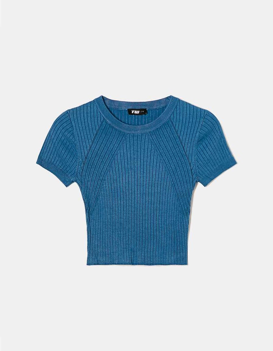 Vestiario Tally Weijl Top Corti | Top A Maniche Corte In Maglia Blu