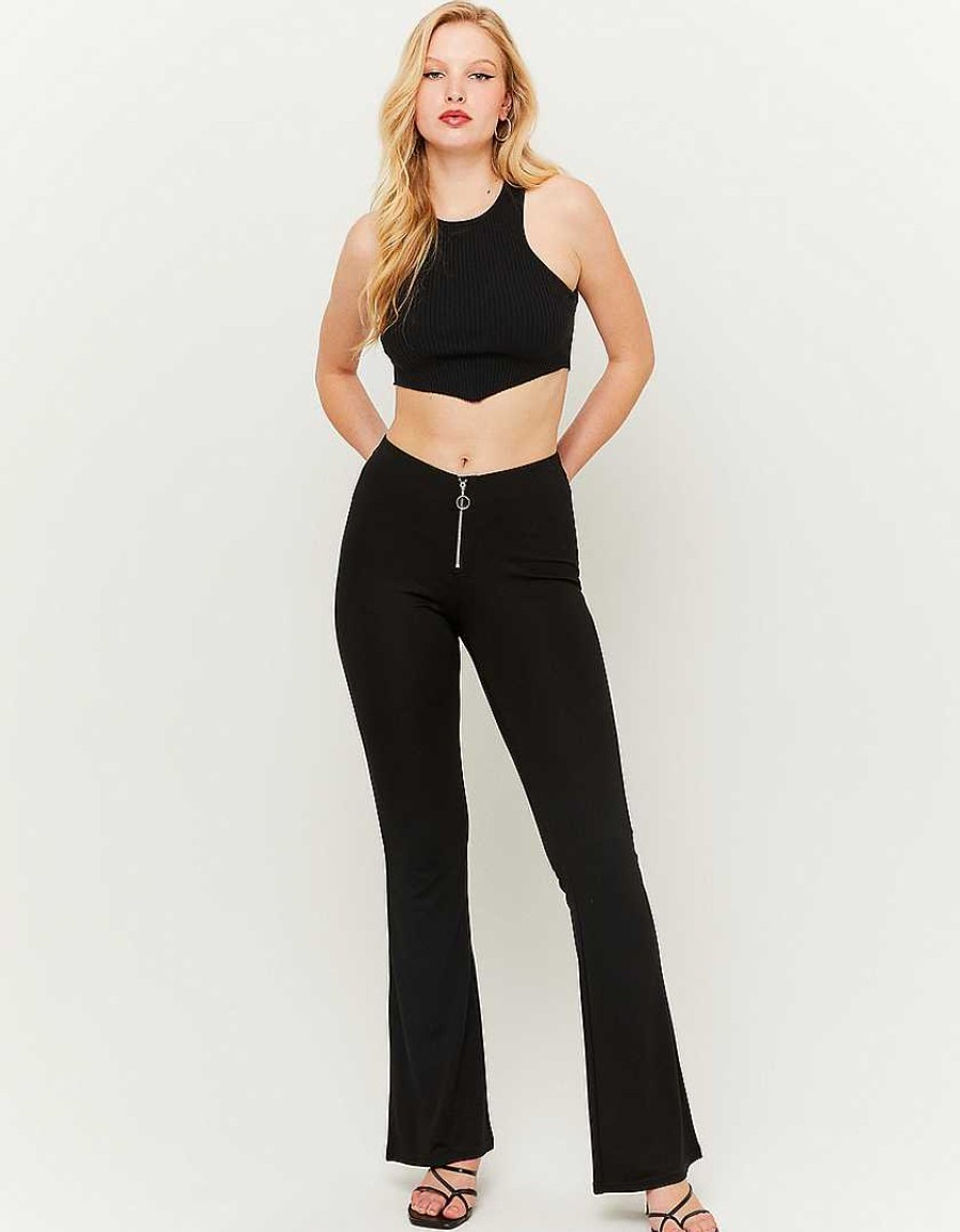 Vestiario Tally Weijl | Leggings Svasati Con Cintura Con Cerniera Nero