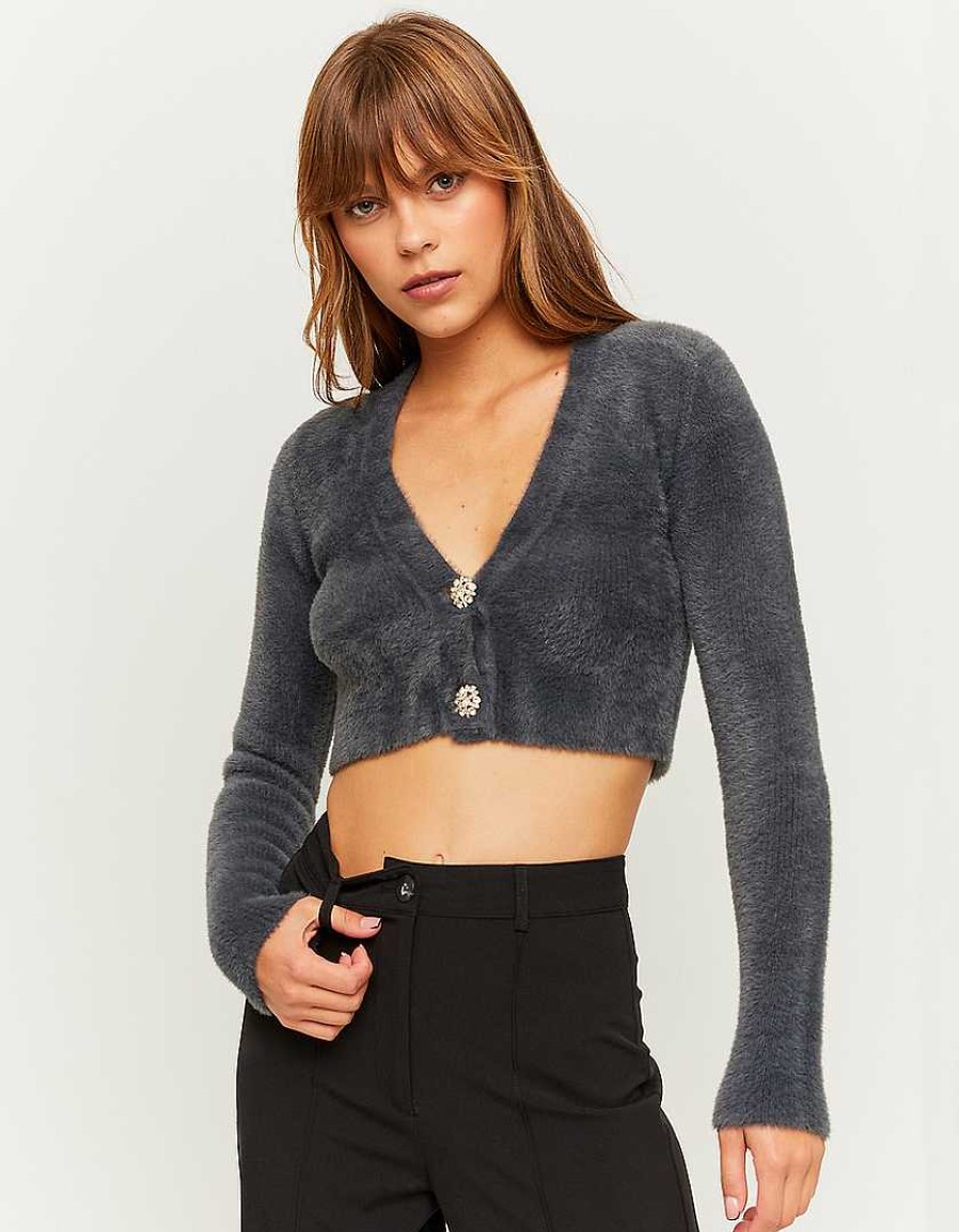 Vestiario Tally Weijl | Cardigan Cropped Con Bottoni In Strass Grigio