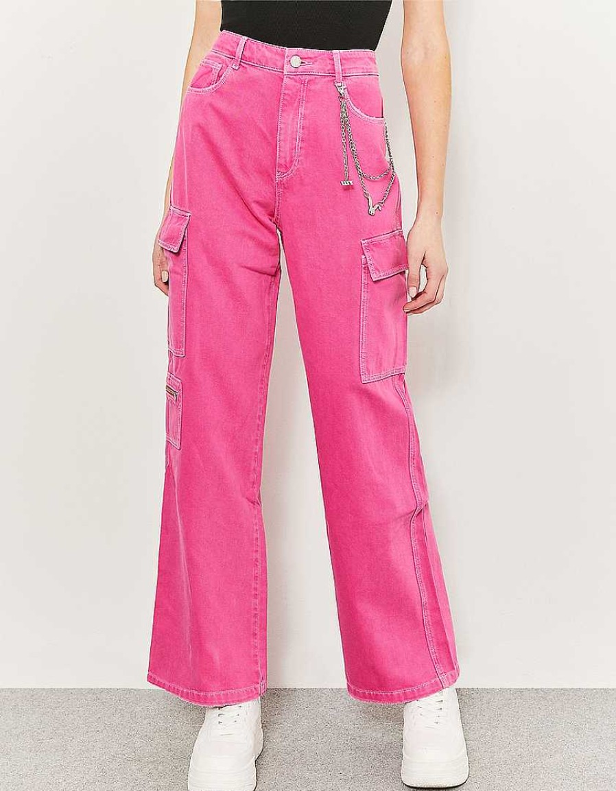 Vestiario Tally Weijl | Pantaloni Cargo A Vita Alta Con Catena Rosa