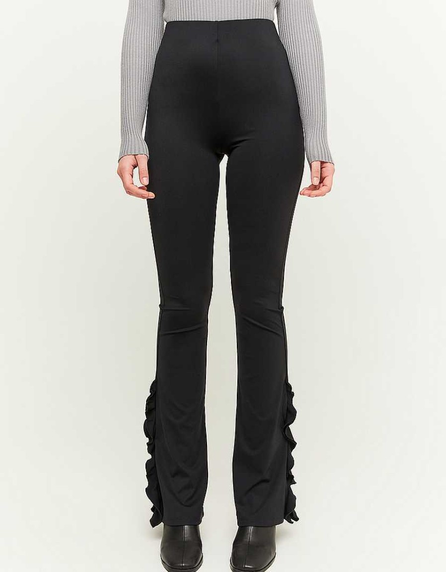 Vestiario Tally Weijl Pantaloni A Vita Alta | Leggings Svasati Con Volant Nero