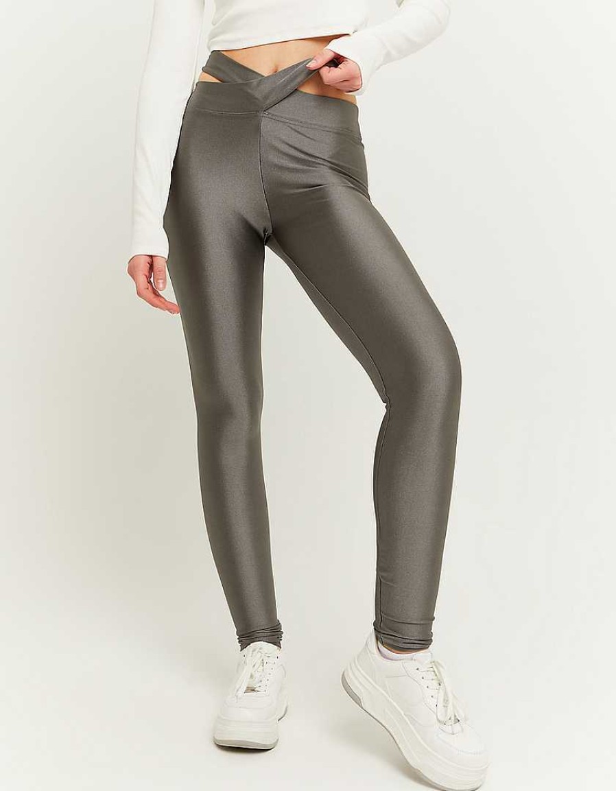 Vestiario Tally Weijl Pantaloni A Vita Alta | Leggings Skinny Effetto Lucido Grigio