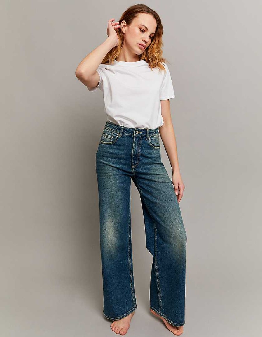 Jeans Tally Weijl | Jeans A Gamba Larga A Vita Alta Blu