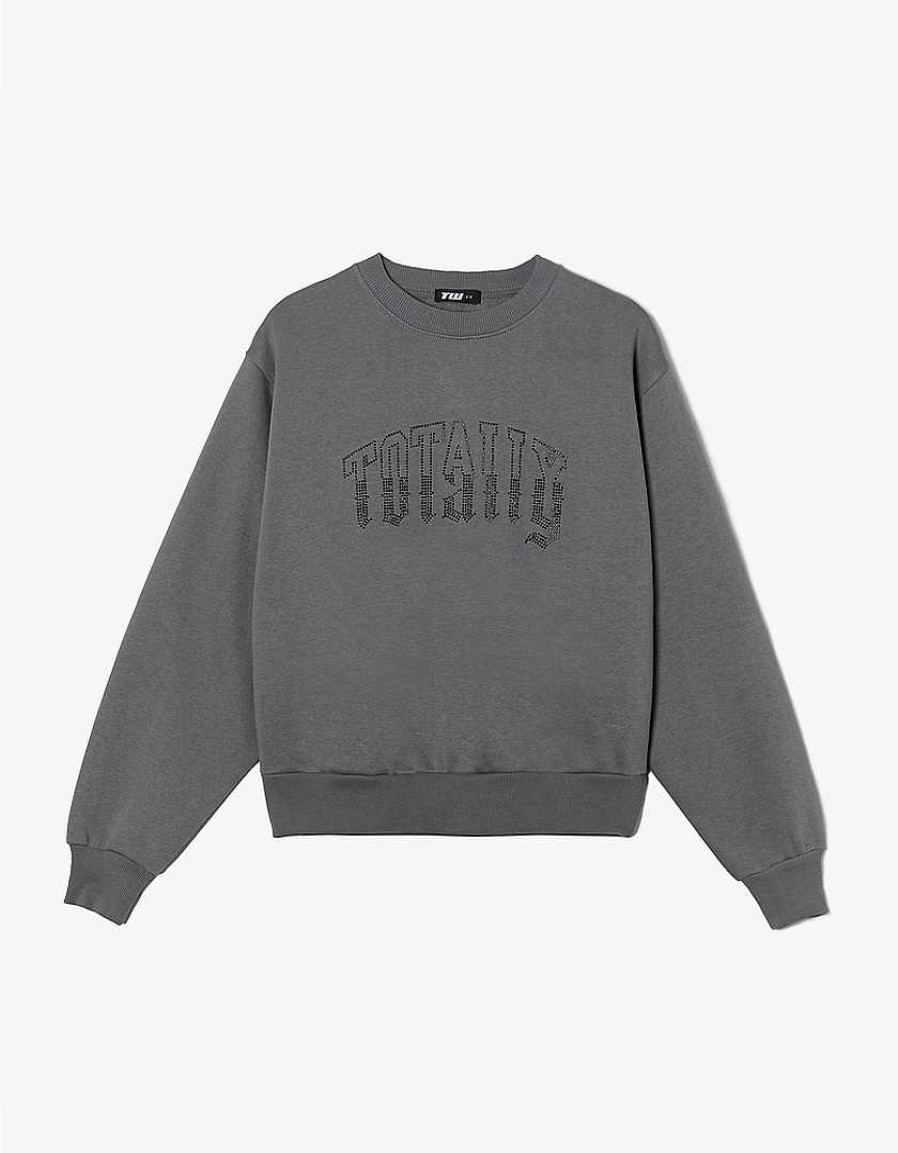 Vestiario Tally Weijl Felpe Oversize | Felpa Oversize Stampata Con Strass Grigio