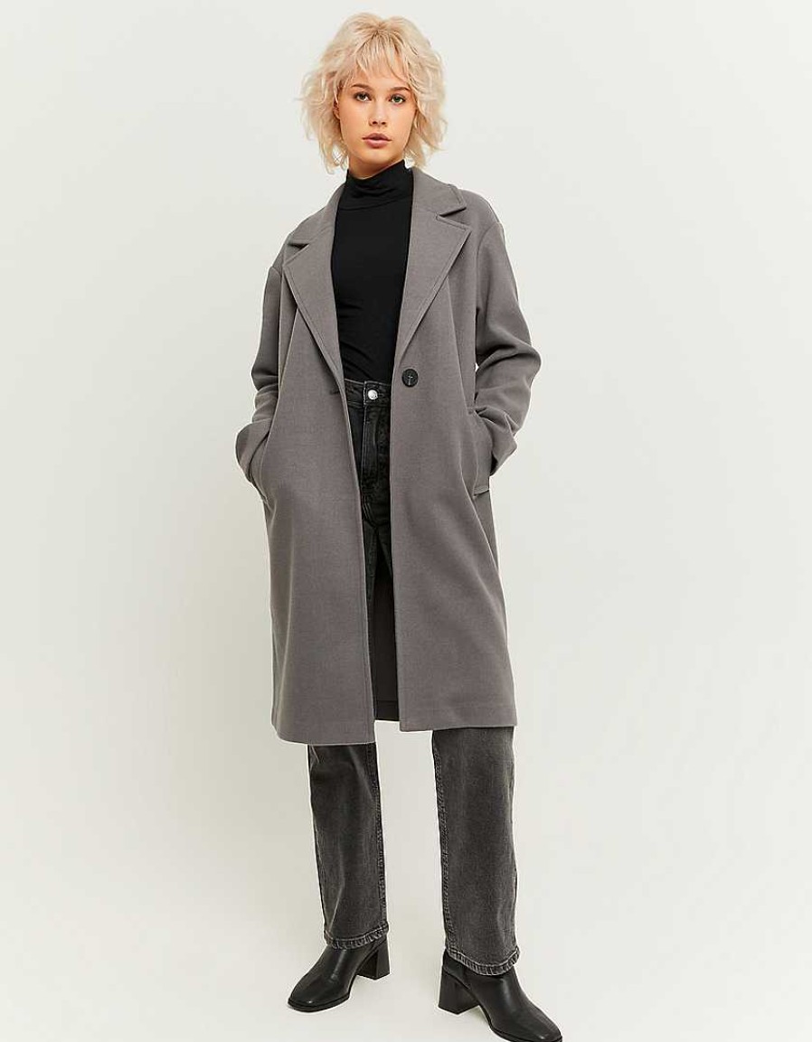 Vestiario Tally Weijl Cappotti | Cappotto Lungo Basic In Finta Lana Grigio