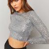 Vestiario Tally Weijl Top Per Feste | Top Corto Con Paillettes Argento Grigio