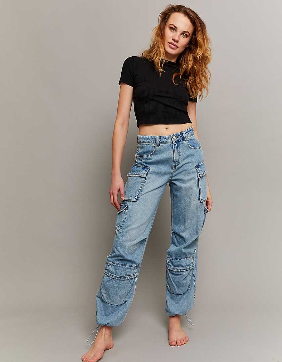 Vestiario Tally Weijl | Jeans Con Paracadute Cargo A Vita Media Blu