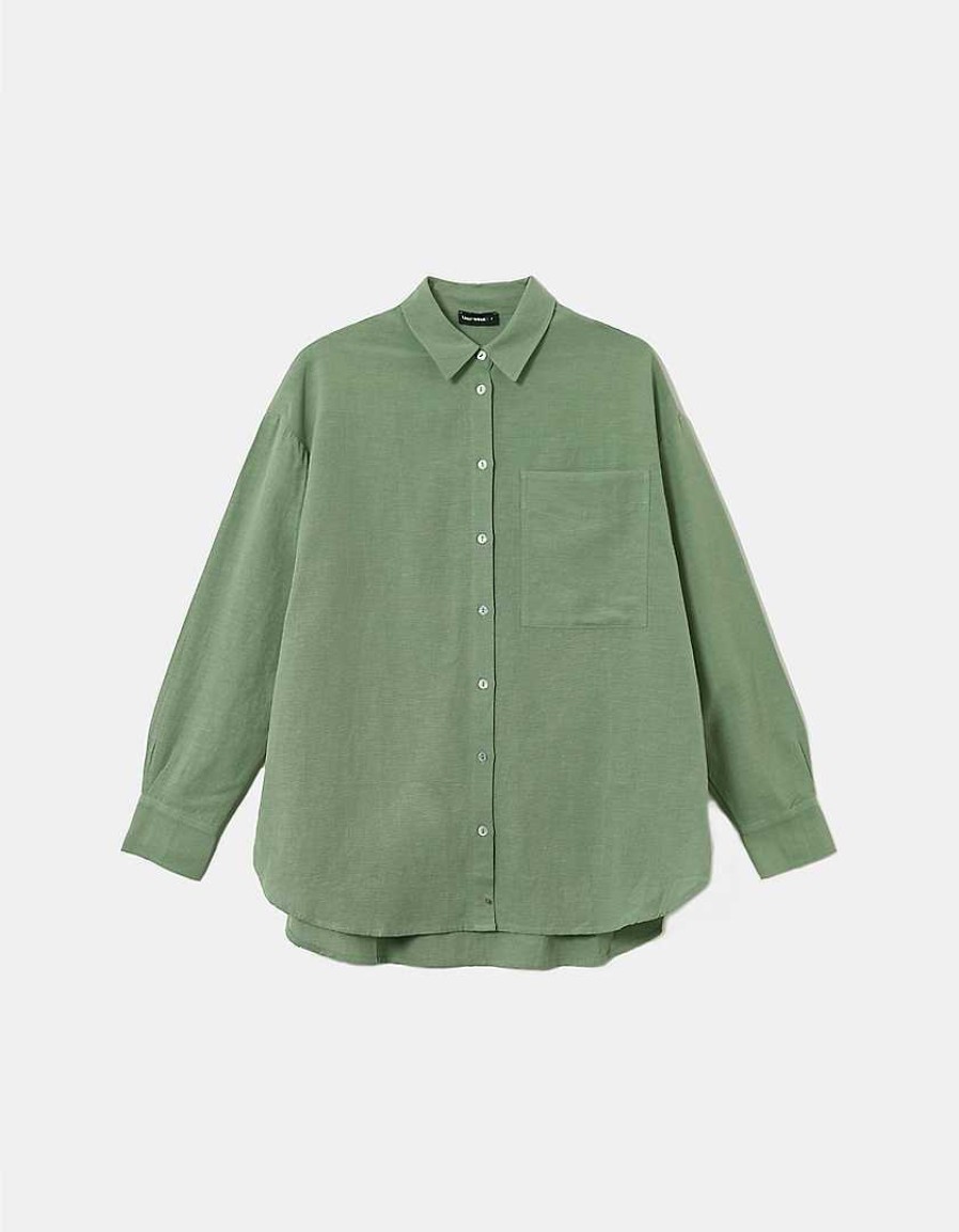 Vestiario Tally Weijl | Camicia Basic In Misto Lino Verde