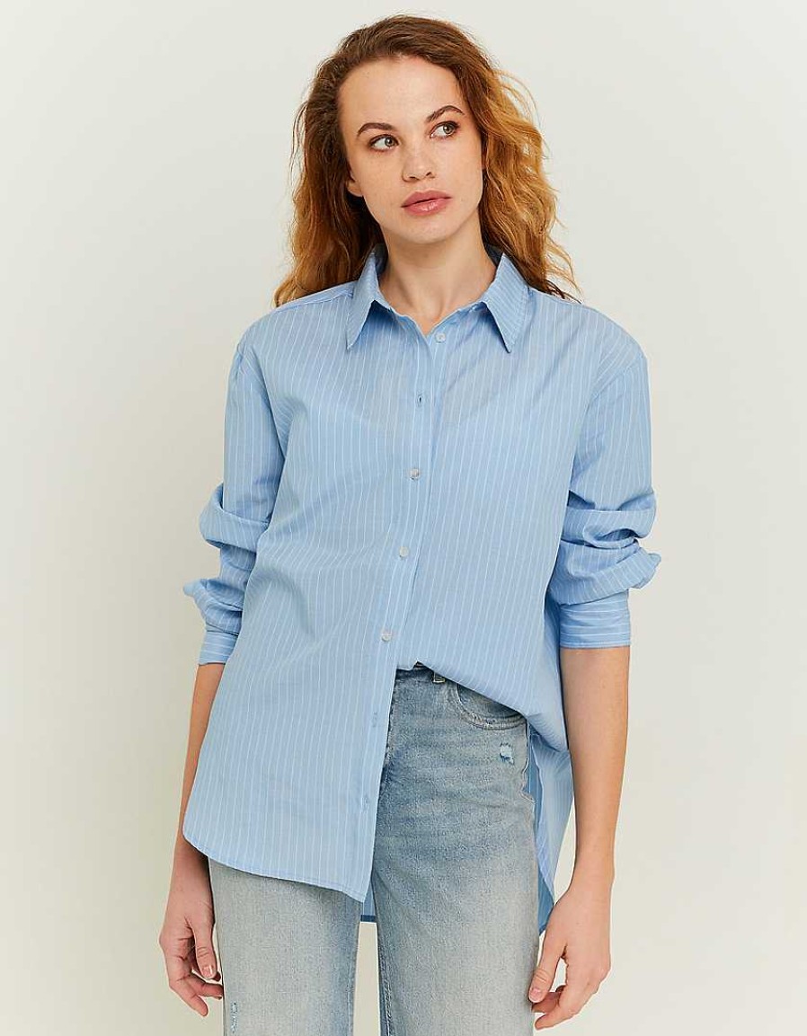 Vestiario Tally Weijl | Camicia Oversize Bianca Con Riga Blu Multicolore