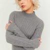 Vestiario Tally Weijl | Maglione Lavorato A Trecce Con Collo Alto Grigio