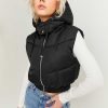 Vestiario Tally Weijl Giacche Nere | Gilet Imbottito Corto Con Cappuccio Rimovibile Nero