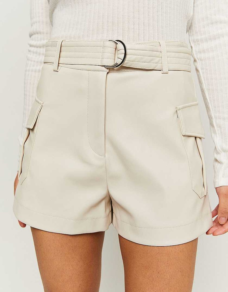 Vestiario Tally Weijl | Mini Shorts In Ecopelle Beige Bianco