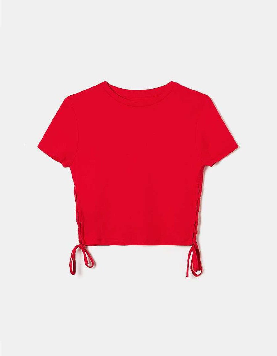 Vestiario Tally Weijl | T-Shirt Con Ruche Laterali Rosso