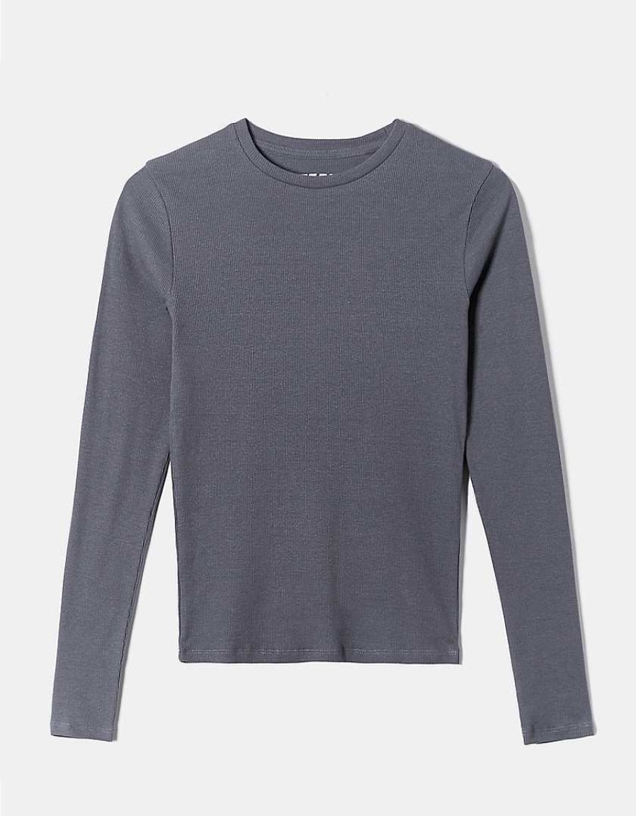 Vestiario Tally Weijl | T-Shirt Basic A Maniche Lunghe Blu Grigio